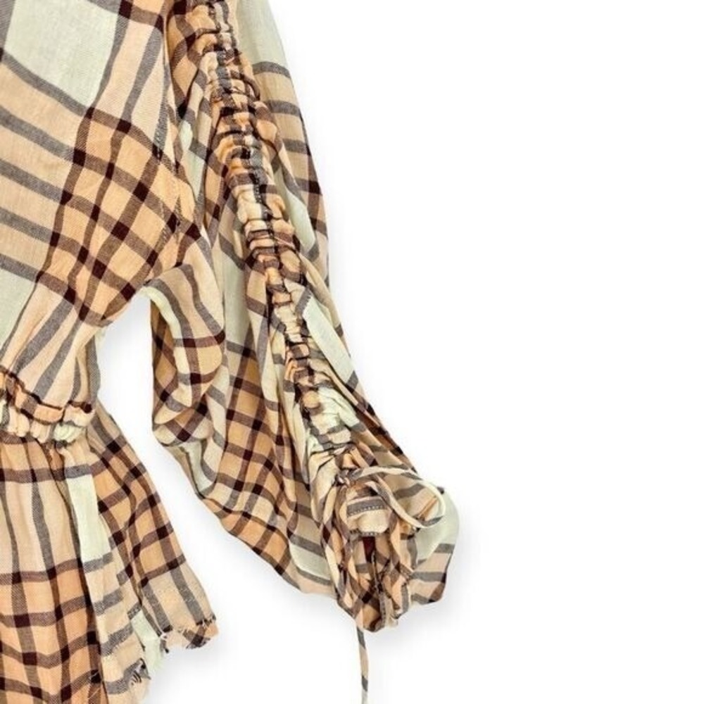 FREE PEOPLE NWT WE THE FREE‎ Pacific Dawn Drawstring Plaid Snap Shirt -size XS - Picture 6 of 10